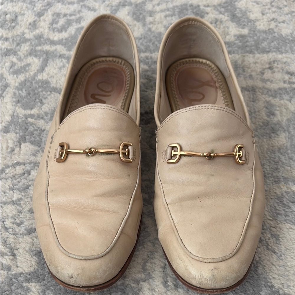 Sam Edelman Nude Loafers with Gold Buckle